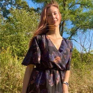 Everly Black and purple floral wrap short sleeve maxi dress